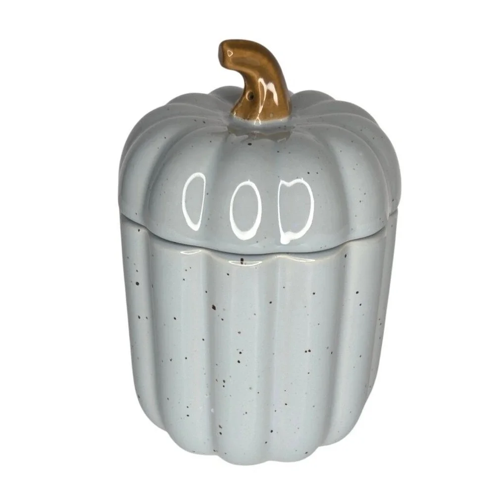10 Strawberry Street Blue Speckled Ceramic Pumpkin‎ Shaped Canister Jar Fall